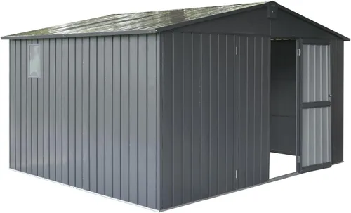 Miniatura 18 de Cobertizo pequeño de almacenamiento de metal de 5 x 3 pies para exteriores, cobertizo de jardín gris oscuro con techo inclinado y puertas dobles