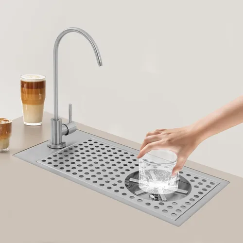 Miniatura 8 de Lavadora de vasos de cristal con grifo, enjuague de jarra de acero inoxidable 304 con boquilla de alta presión multiángulo y bandeja de goteo