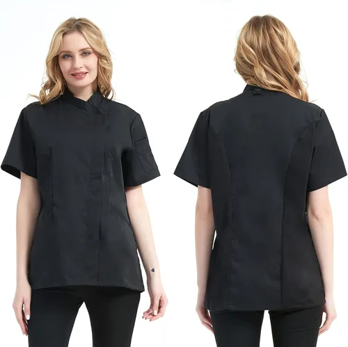 Miniatura 2 de TOPTIE Chaqueta de chef de manga corta para mujer