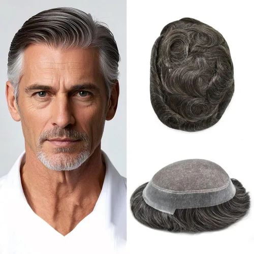 Miniatura 73 de Tupé para hombres, piezas de cabello humano real, sistema de unidades de cabello natural, línea capilar natural, pieza de repuesto para hombres