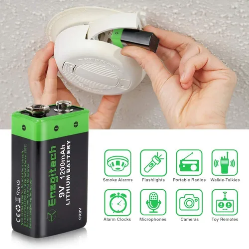 Miniatura 6 de Enegitech Batería de litio de 9 V, batería de 9 voltios, 1200 mAh, no recargable para detector de humo, alarma de incendios, detector de monóxido