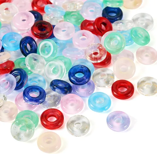 Cheriswelry 90 cuentas europeas de cristal en forma de dona, cuentas transparentes con agujeros grandes, abalorios de cristal de 25/64 pulgadas 9
