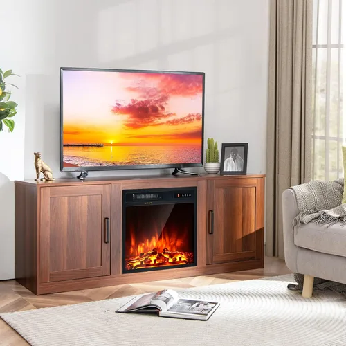 Miniatura 2 de Tangkula Soporte eléctrico para TV de hasta 65 pulgadas, con chimenea sintética de 18 pulgadas y 1500 W, termostato integrado, brillo de 5 niveles