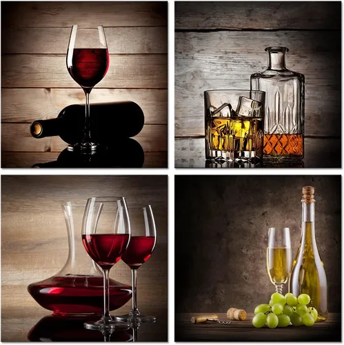 Wieco Art Copas de vino tinto grandes, modernas, 4 paneles envueltos en galería, impresiones abstractas de lienzo giclée, obras de arte