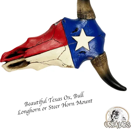 Miniatura 6 de Urbalabs - Escultura de pared de cuernos de calavera de cuerno largo de Texas, animales de taxidermia sintética, decoración de pared occidental