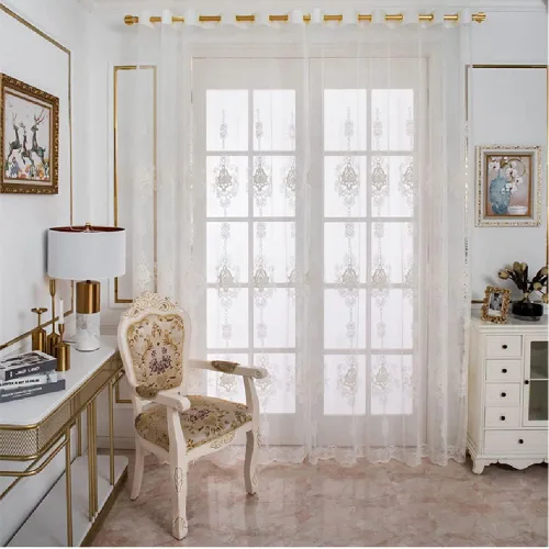 Miniatura 2 de Amidoudou 1 par de cortinas europeas de tul de lujo transparentes para sala de estar y dormitorio (blanco, 66 x 84 pulgadas)