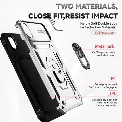 Miniatura 7 de SunStory Funda compatible con iPhone 11 Pro Max con protector de pantalla HD, cubierta de cámara deslizante y soporte de anillo giratorio