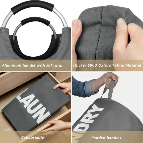 Miniatura 6 de Maxsilan - Cesta de lavandería grande de 90 l, cesta de ropa independiente y alta, bolsa de lavandería plegable, color gris oscuro