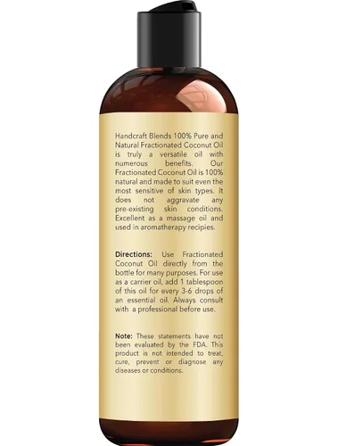 Miniatura 2 de Handcraft Blends Aceite de coco fraccionado, 8 onzas líquidas, 100% puro y natural, aceite portador de alta calidad para piel y cabello, cabello