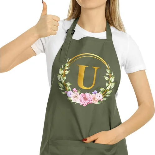 Miniatura 27 de ROKO CLOTHING Delantal de iniciales personalizadas con bolsillos, delantales de cocina personalizados para mujeres para hornear cocinar cuello