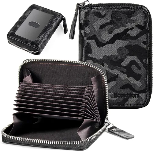 Miniatura 41 de Tarjetero RFID para tarjetas de crédito, cartera pequeña con cremallera de acordeón, estuche organizador de tarjetas para mujeres y hombres