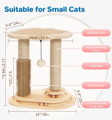Miniatura 2 de Made4Pets - Poste rascador para gatos, autocuidado para gatos de interior, perca suave para descansar, rascador de sisal natural de 17.5 pulgadas