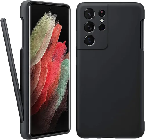 Miniatura 10 de Funda para Galaxy S21 Ultra con soporte para bolígrafo S, silicona líquida con ranura para lápiz capacitivo (bolígrafo no incluido), protección Negro