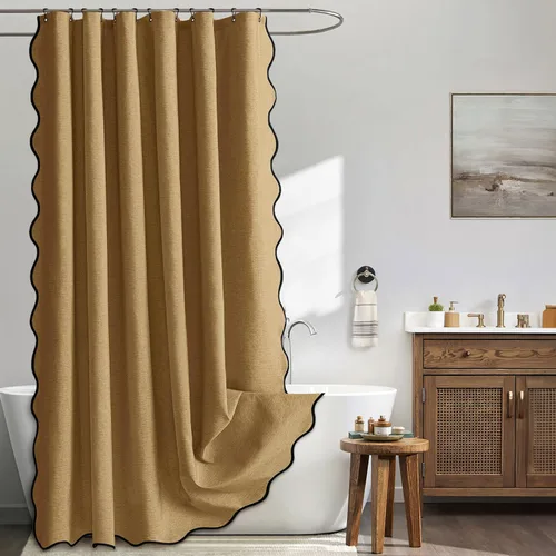 Miniatura 11 de MIULEE Cortina de ducha festoneada de lino texturizado con 12 ganchos de metal, bonita cortina de ducha de tela gruesa resistente, lavable, Negro