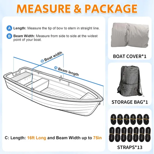 Miniatura 6 de iCOVER Cubierta para bote Jon de 16 pies, lona de poliéster de grado marino resistente al agua, cubierta de amarre anti-UV remolcable, para botes