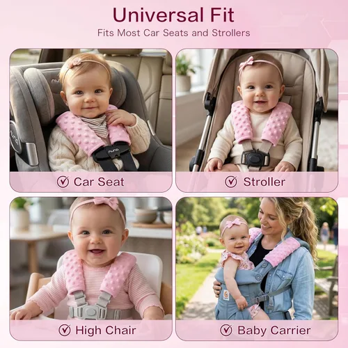 Miniatura 6 de Pro Goleem Fundas de correa de asiento de automóvil para bebés y niñas, almohadillas suaves para todos los asientos de automóvil, cochecito, Rosa
