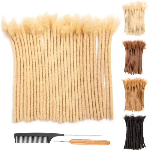 Miniatura 30 de DAIXI 0.2cm y 0.4cm y 0.6cm y 0.8cm de grosor 4-18 pulgadas 10 hebras extensiones de rastas de cabello humano 100% real para hombres/mujeres