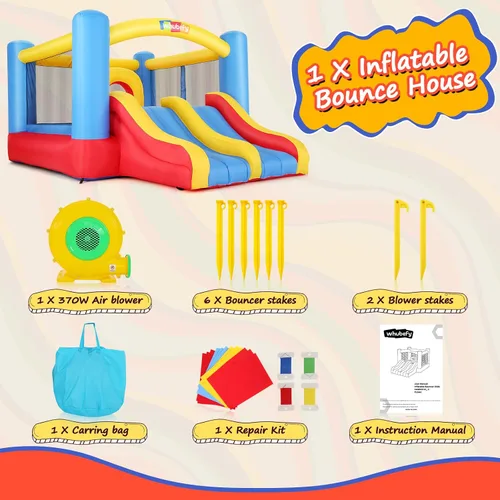 Miniatura 7 de Whubefy Casa de Rebote, Casa de Rebote Inflable para Niños de 3-6 Años y Niños Grandes de 8-12 Años, Tobogán Doble con Obstáculos