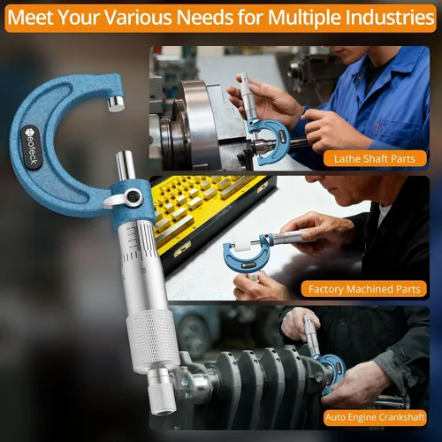 Miniatura 5 de Neoteck Micrómetro exterior de 0-1 pulgada con resolución de 0.0001 pulgadas, yunques con punta de carburo, micrómetro mecánico de precisión