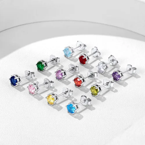 Miniatura 9 de ChicSilver Aretes de plata de ley 925 con forma de corazón brillante, redondaprincesa con piedra natal para mujer, joyería de cumpleaños