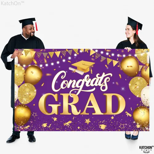 Miniatura 3 de KatchOn, XtraLarge - Cartel de graduación de felicitaciones – 72 x 44 pulgadas, fondo de graduación morado y dorado Decoraciones de graduación