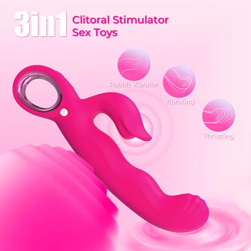 Miniatura 2 de Vibrador de empuje para adultos, juguetes sexuales 3 en 1, vibrador de punto G con dedo para mujeres, juguetes sexuales - 7 modos de empuje y 7 Rojo