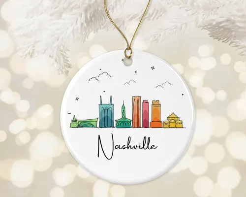 Miniatura 2 de Adorno de la ciudad de Nashville, adorno de Navidad de la ciudad de Nashville, adorno de Navidad de puntos de interés, gráfico colorido