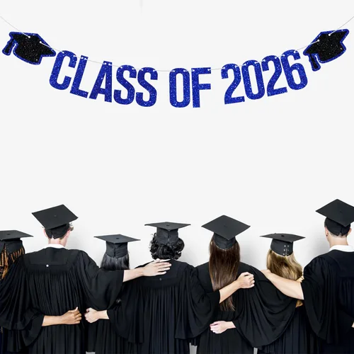 Miniatura 5 de Banner de clase de 2026 – Decoraciones de graduación 2026, decoraciones de felicitaciones graduadas, suministros de decoración de fiesta de Azul