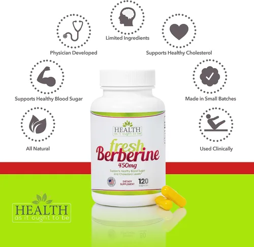 Miniatura 5 de Health As It Ought To Be Suplemento de berberina fresca de 450 mg Contiene solo berberina Sin conservantes 120 cápsulas