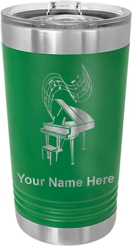 Miniatura 11 de LaserGram Vaso de pinta aislado al vacío de 16 onzas, piano de cola, grabado personalizado incluido (negro)