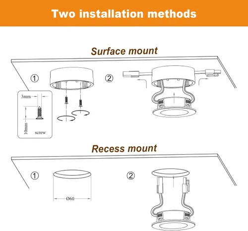 Miniatura 5 de LUMILAND Luces LED de disco con cable de 120 V (2.7Wx3) Plug-in iluminación blanco cálido, luz LED para gabinete para cocina, puede ser montaje