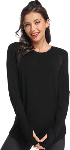 Muzniuer Camisetas de entrenamiento de manga larga para mujer, camisetas lisas de manga larga para yoga, gimnasio, deportes, camiseta con agujero