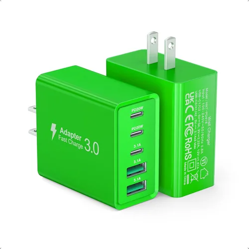 Miniatura 16 de [Paquete de 2] Cargador de pared USB C, bloque de cargador tipo C de 60 W, bloques de carga rápida de 5 puertos, enchufe multipuerto 3USB C+2USB A
