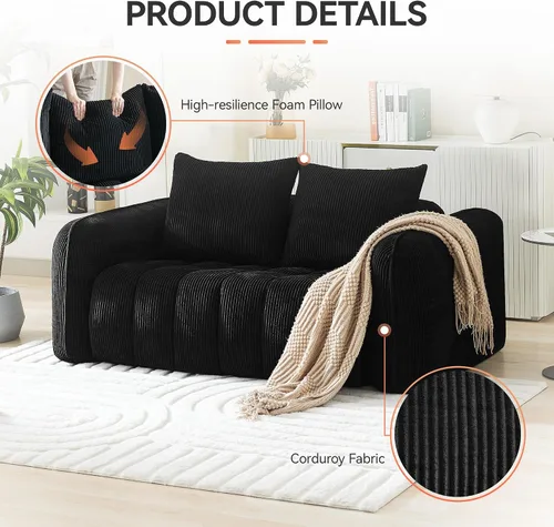Miniatura 4 de Sofá Loveseat Sin Armazón de 66'', Sofá de 2 Plazas con Asientos Profundos Acolchados con Reposabrazos Redondeados, Sofá Nube de Pana Tapizado