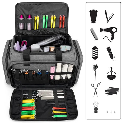 Miniatura 2 de BAFASO Bolsa de peluquería de gran capacidad con divisores ajustables, estuche de peluquería de viaje con capacidad para varias herramientas