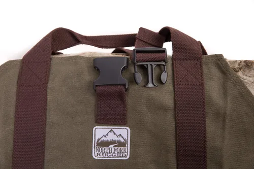 Miniatura 8 de Bolsa de lona encerada resistente para leña - asas dobles únicas que permiten un agarre seguro y cómodo con varios tamaños de carga. La correa
