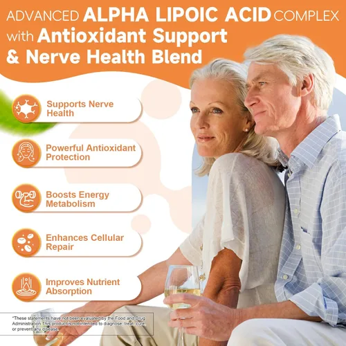 Miniatura 4 de Ácido Alfa Lipoico 600mg con Benfotiamina 300mg - Suplemento ALA para Apoyo de Neuropatía, Salud Nerviosa y Antioxidante, Energía Celular