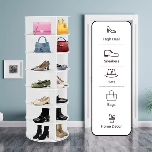 Miniatura 2 de Zapatero giratorio de 7 niveles, organizador de almacenamiento de zapatos de 360°, color blanco