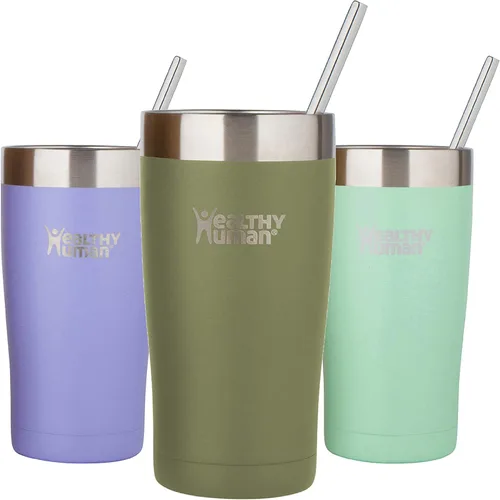 Miniatura 7 de Healthy Human Vaso de acero inoxidable con popote y tapa, taza de viaje aislada a prueba de salpicaduras, vasos de café ecológicos, tazas de agua