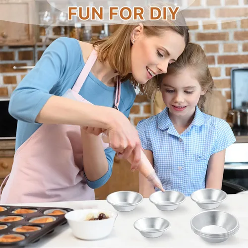 Miniatura 3 de Paquete de 25 moldes para tartas de huevo, moldes de postre para galletas, moldes pequeños de aluminio antiadherentes para tartas de hornear
