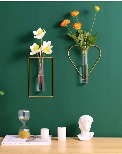 Miniatura 5 de Jarrón nórdico de pared, jarrón hidropónico geométrico dorado, maceta hidropónica para colgar en la pared, jarrón decorativo para centros de mesa