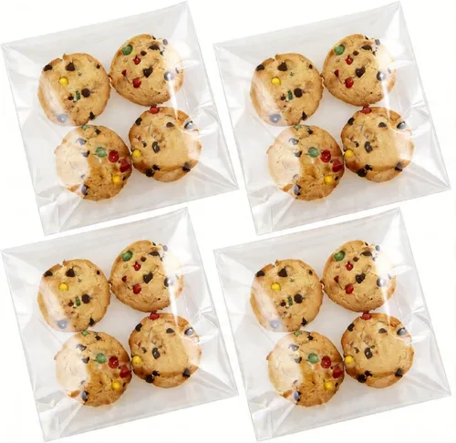 Miniatura 14 de 200 unidades de 5.5 x 5.5 pulgadas con bonito lazo de encaje transparente para asar galletas, regalo de bricolaje, plástico para dulces, envoltura