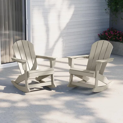 Miniatura 124 de WestinTrends Silla mecedora Malibu de poliéster para exterior/patio Adirondack, Negra
