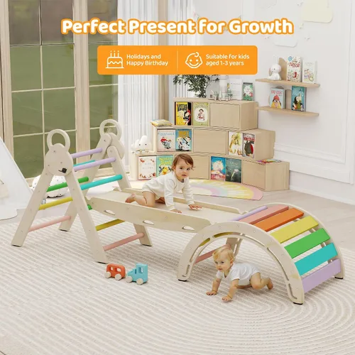 Miniatura 7 de Pikler - Juego de triángulos plegables 7 en 1, juguetes de escalada para niños pequeños, patio de juegos interior para niños, juego de escalada