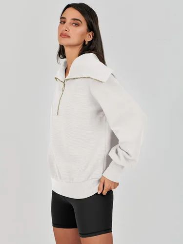 Miniatura 4 de ANRABESS Sudadera de manga larga con cremallera de un cuarto para mujer, sudadera de manga larga con media cremallera, moda 2024