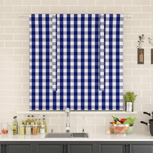 Miniatura 203 de Cenefas de cortina para ventana de 16 pulgadas de largo, 2 paneles de cuadros búfalo, cortinas pequeñas con bolsillo para barra, estilo clásico