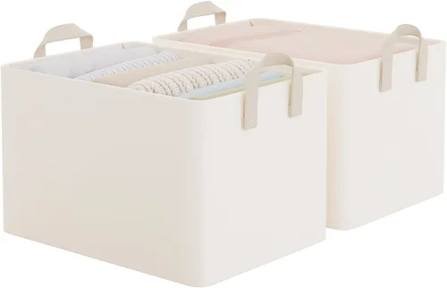 Miniatura 8 de StorageWorks Closet Storage Bins, Storage Baskets for Shelves, Closet Organizers and Storage Bins with Metal Frame, Handles, Beige, Cool Silky