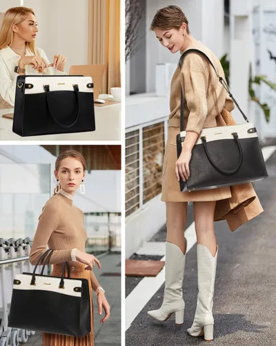 Miniatura 8 de LOVEVOOK Bolsa Tote para Laptop para Mujeres Trabajo, Bolsas de Computadora de Cuero Vintage para Laptops para Mujeres, Bolsa Impermeable