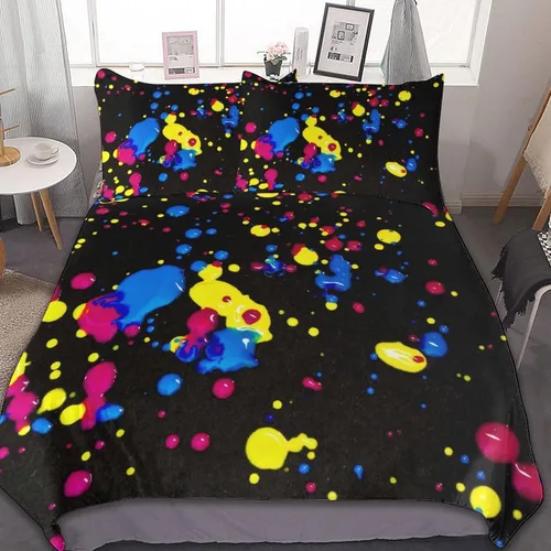 Miniatura 9 de Juego de 3 piezas de edredón neón que brilla en la oscuridad, funda de almohada de microfibra con cremallera para cama matrimonial, Queen