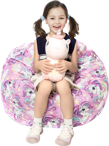 Miniatura 12 de LOLOMLO Funda para puf de almacenamiento de animales de peluche, para niños, mantas, toallas, puf (solo funda), sofá de lona con cremallera YKK